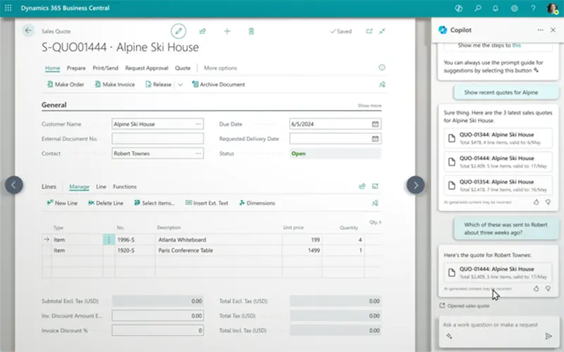 Copilot Chat in Dynamics 365 Business Central